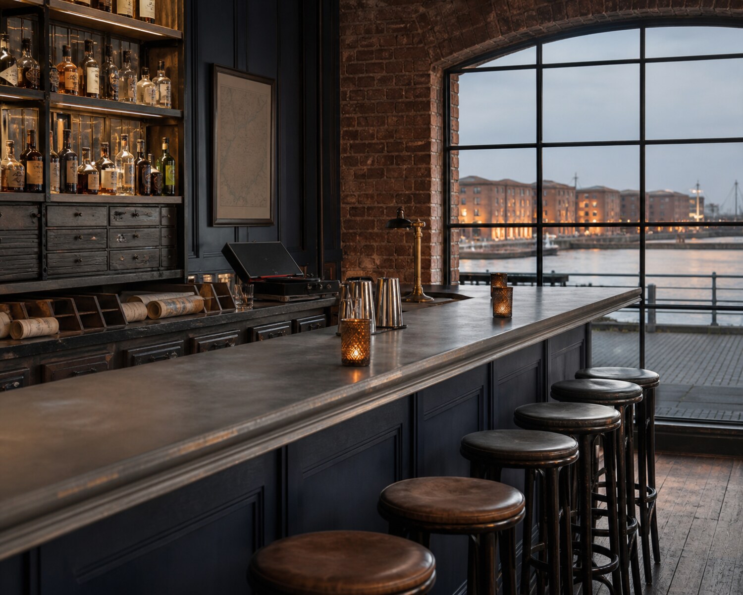 The Chart Room bar overlooking Liverpool docks